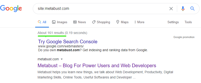 Count pages on a website using google search