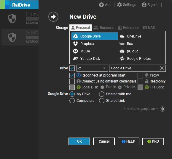 Raidrive app interface